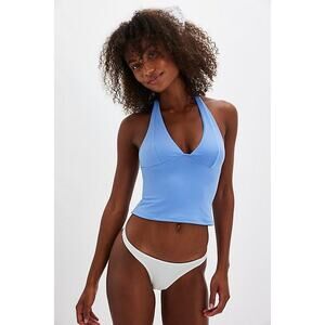 NWT Free People Intimately Still‎ Here Halter Top Prep Blue Medium Basic Staple